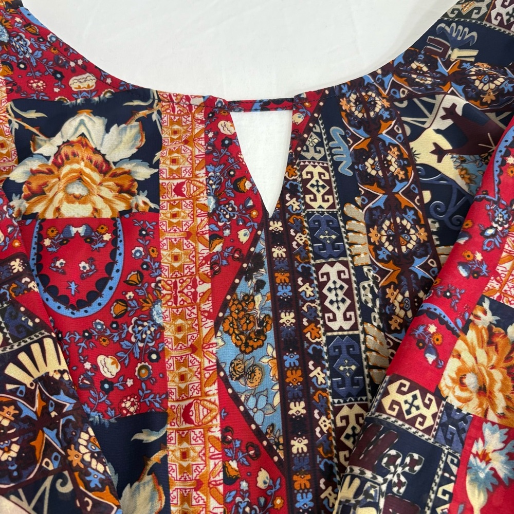 Altar’d State Women’s Boho Bell Sleeve Floral Dress Red Blue Size Medium - Picture 6 of 7